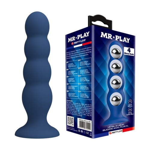MR PLAY - PLUG ANALE CON 4 SFERE METALLICHE E VENTOSA BLU